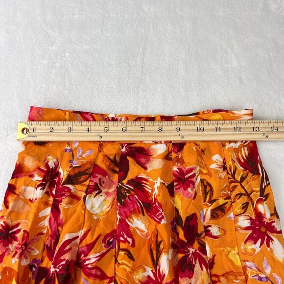 H&M A-Line Skirt Double Slit Orange Floral Long Skirt Size Small - Picture 7 of 9